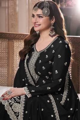 Black embroidered chinon palazzo style salwar suit 2