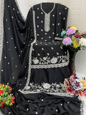 Black embroidered chinon palazzo style salwar suit 3