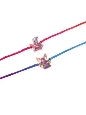  kids set of 2 cartoon character purple & red thread rakhi with roli chawal chandan & mishri 2