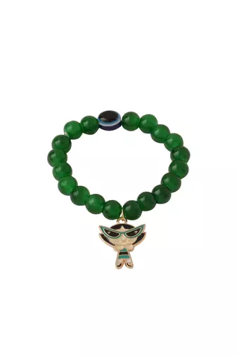 kids cartoon design green artificial beads thread rakhi with roli chawal chandan & mishri