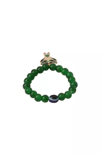 kids cartoon design green artificial beads thread rakhi with roli chawal chandan & mishri