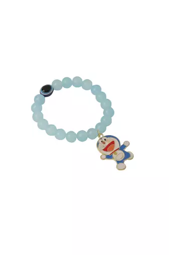 kids cartoon design sky blue artificial beads thread rakhi with roli chawal chandan & mishri