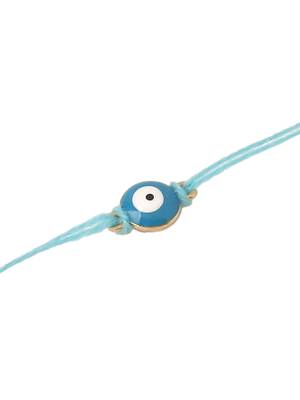  set of 3 multicolor evil eyethread rakhi with roli chawal chandan & mishri 3