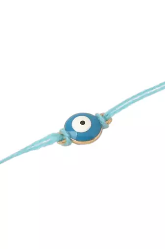  set of 3 multicolor evil eyethread rakhi with roli chawal chandan & mishri