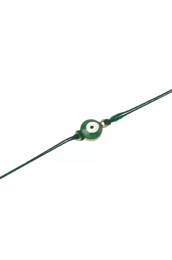 set of 3 multicolor evil eye thread rakhi with roli chawal chandan & mishri