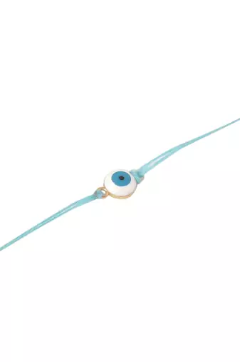 set of 3 multicolor evil eye thread rakhi with roli chawal chandan & mishri