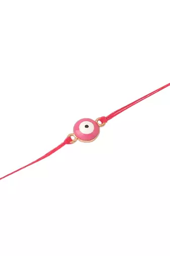 set of 3 multicolor evil eye thread rakhi with roli chawal chandan & mishri