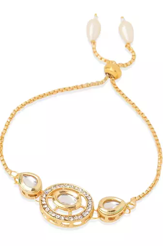  set of 2 gold toned kundan studded bhaiya bhabhi rakhi with roli chawal chandan & mishri