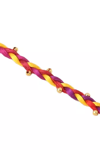   multicolor artificial beads thread rakhi with roli chawal chandan & mishri