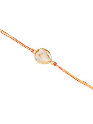  set of 2 gold toned pearls bhaiya bhabhi rakhi with roli chawal chandan & mishri 4