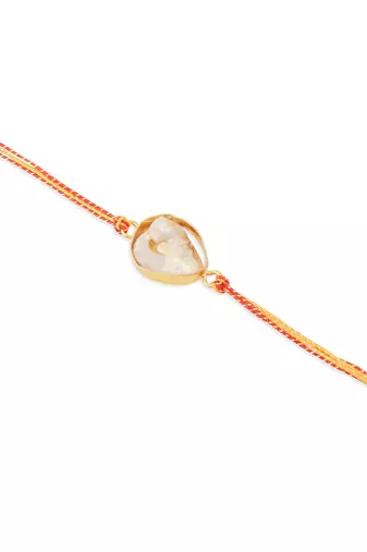  set of 2 gold toned pearls bhaiya bhabhi rakhi with roli chawal chandan & mishri