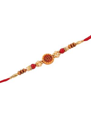 set of 2 red religious thread rakhi with roli chawal chandan & mishri 5