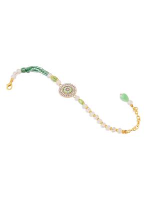   green artificial stones & beads floral wraparound rakhi with roli chawal chandan & mishri 3
