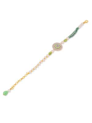   green artificial stones & beads floral wraparound rakhi with roli chawal chandan & mishri 4