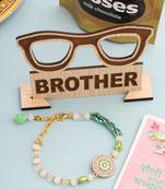 women green artificial stones & beads floral wraparound rakhi, combo for rakshabandhan