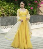 Yellow embroidered anarkali set