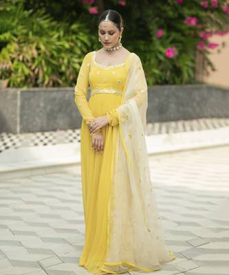 Yellow embroidered anarkali set 2