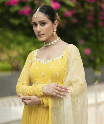 Yellow embroidered anarkali set 3
