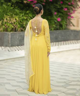 Yellow embroidered anarkali set 4