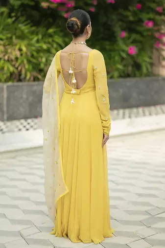 Yellow embroidered anarkali set