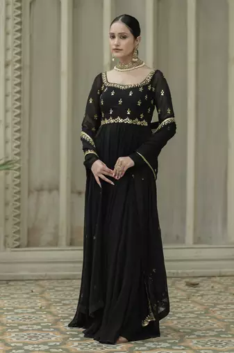 Black embroidered anarkali set