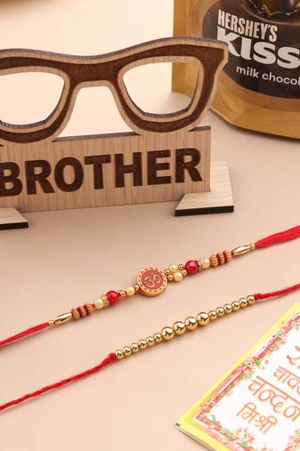 men's set of 2 red religious thread rakhi, combo for rakshabandhan