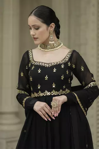 Black embroidered anarkali set