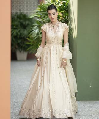 Offwhite mirror embroidered anarkali set 1