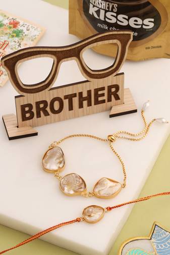 set of 2 gold toned pearls bhaiya bhabhi rakhi, combo for rakshabandhan