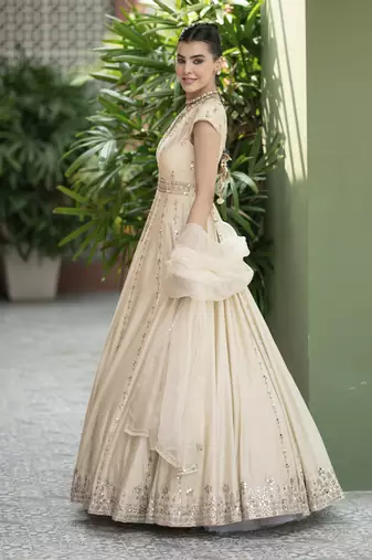 Offwhite mirror embroidered anarkali set