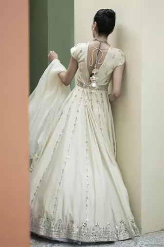 Offwhite mirror embroidered anarkali set