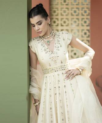 Offwhite mirror embroidered anarkali set 5