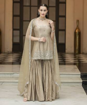 Brown embroidered sharara set 1