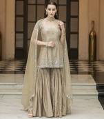 Brown embroidered sharara set