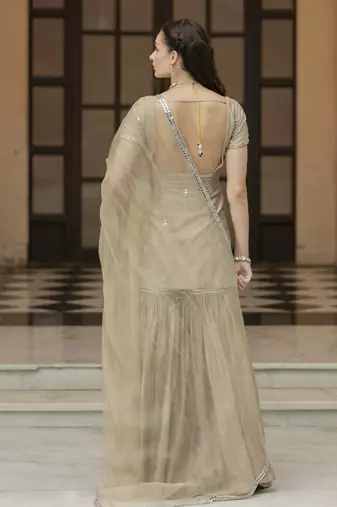 Brown embroidered sharara set