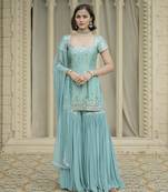 Blue embroidered sharara set