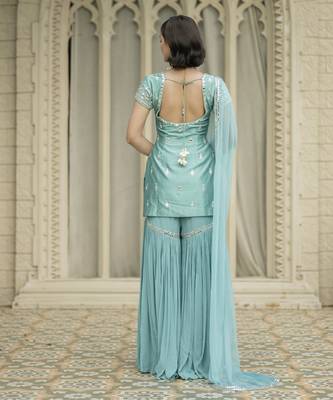Blue embroidered sharara set 2
