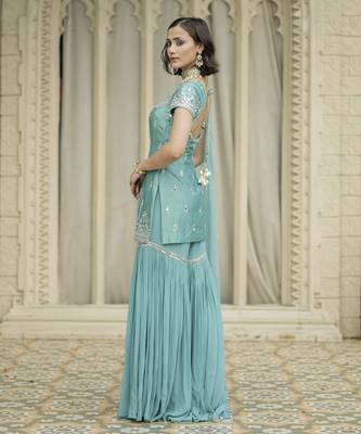 Blue embroidered sharara set 3
