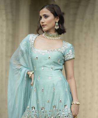 Blue embroidered sharara set 4