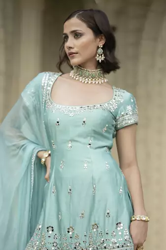 Blue embroidered sharara set