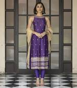 Purple embroidered churidar set