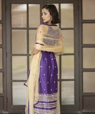 Purple embroidered churidar set 2