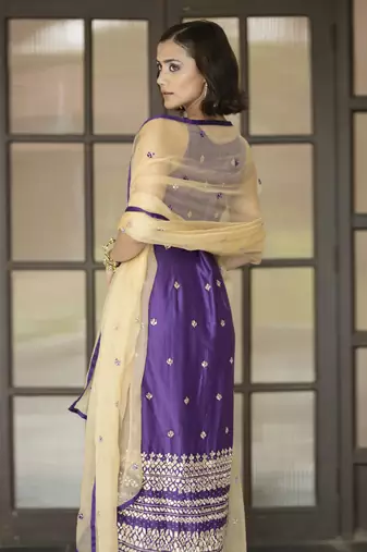 Purple embroidered churidar set