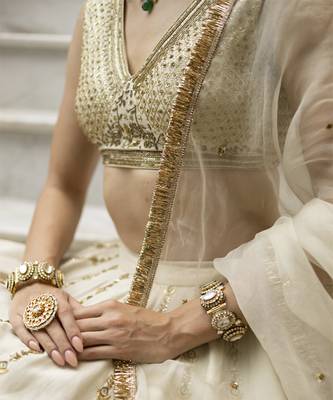 Off White Sequence Embroidered Chanderi Base Lehenga Set 2