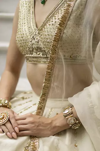 Off White Sequence Embroidered Chanderi Base Lehenga Set