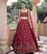 Maroon Chanderi Embroidered Lehenga Set