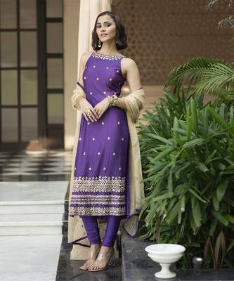 Purple embroidered churidar set 5