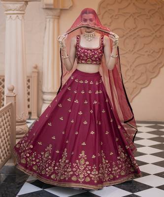 Maroon Chanderi Embroidered Lehenga Set 2