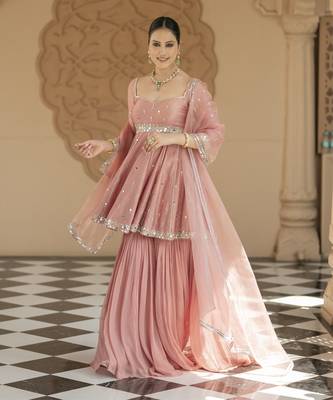 Pink embroidered sharara set 1