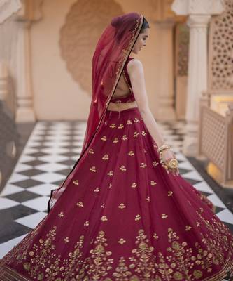 Maroon Chanderi Embroidered Lehenga Set 3